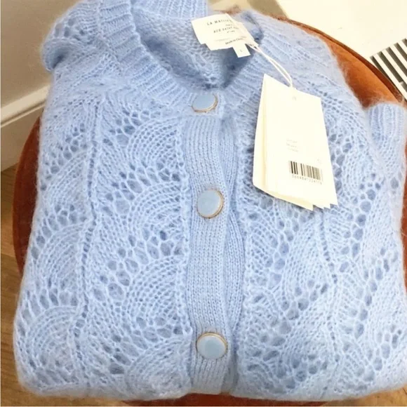 NWT Sezane Gilet Sam Elegant Blue Women's Sweater Small S